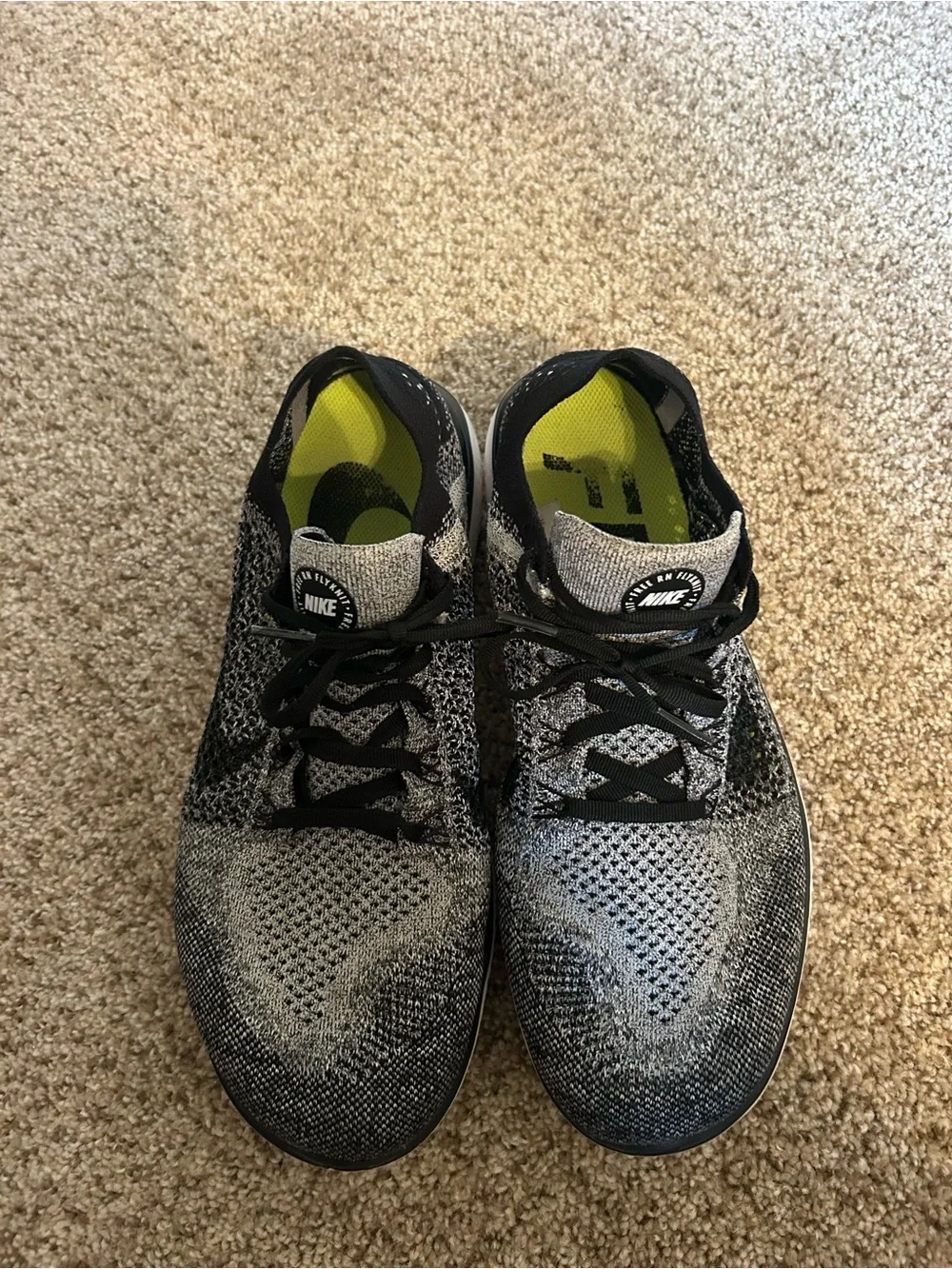 Nike Men’s Flyknit Running Shoes - Black, Grey & Neon Yellow